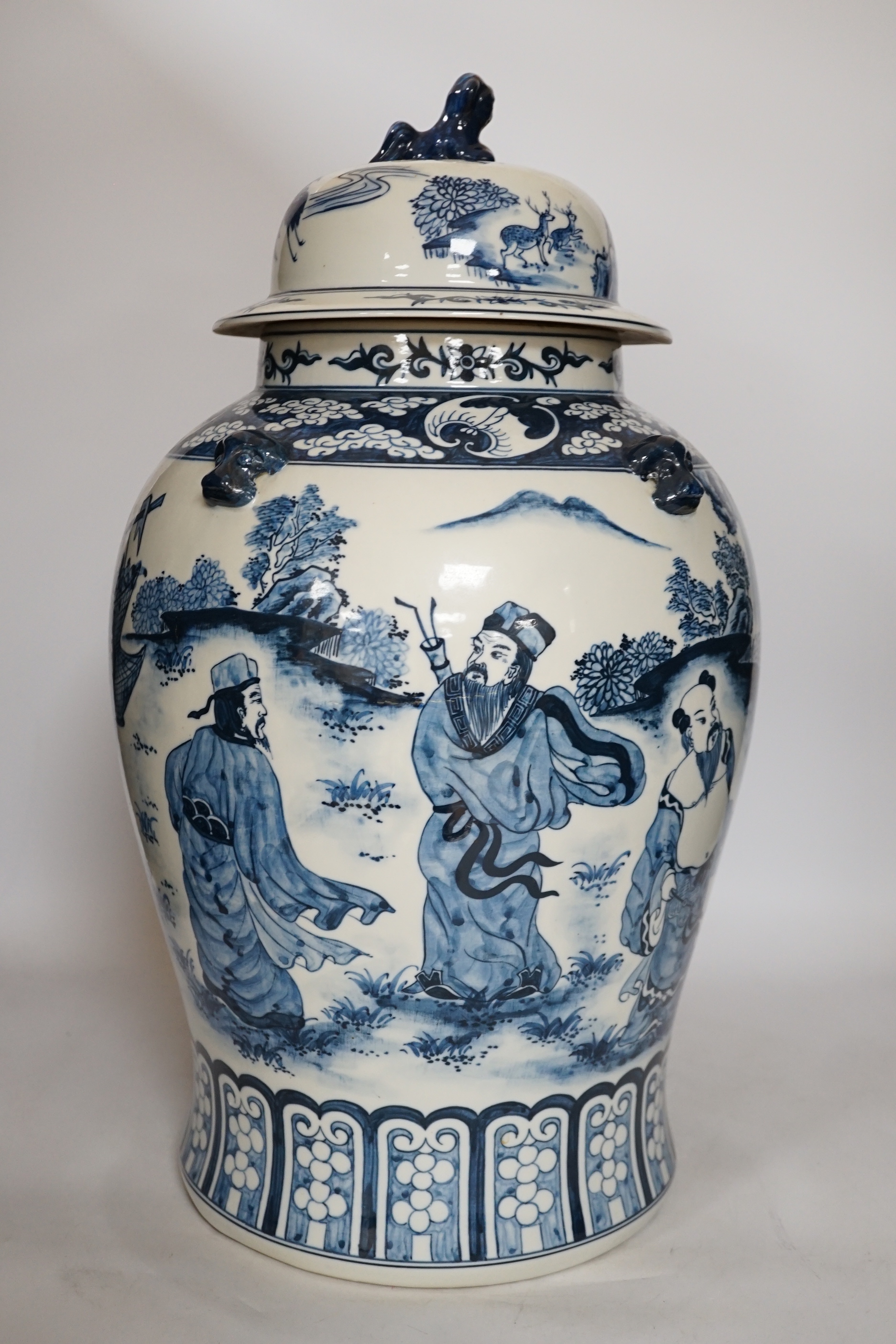 A large blue and white Chinese jar and cover, 46cm high